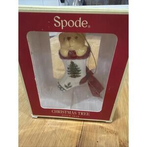 New Vintage Spode Christmas Tree Ornament Teddy Bear in Stocking NIB *